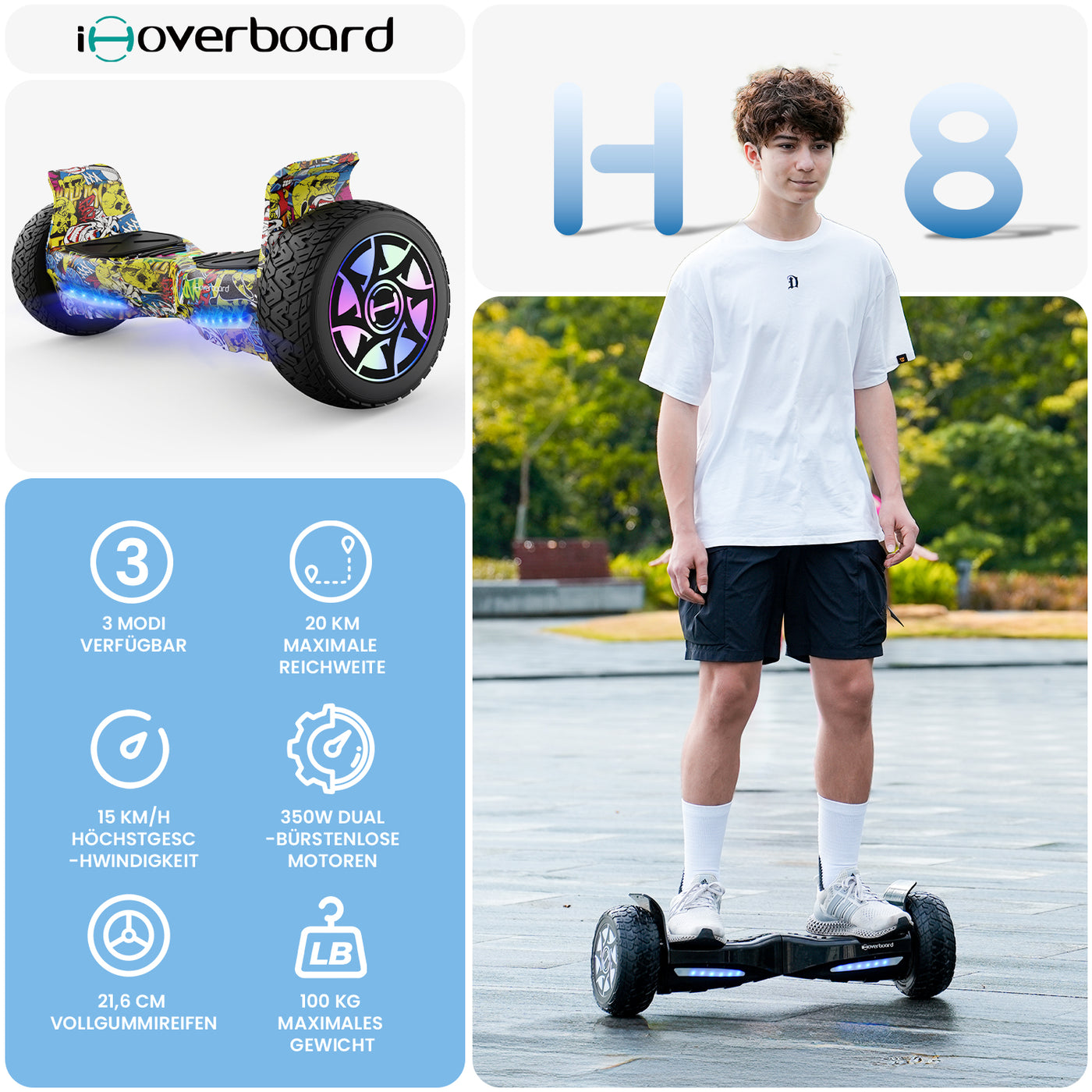 iHoverboard H8/H8Pro LED Gelbes Hoverboard Gelände 8.5"