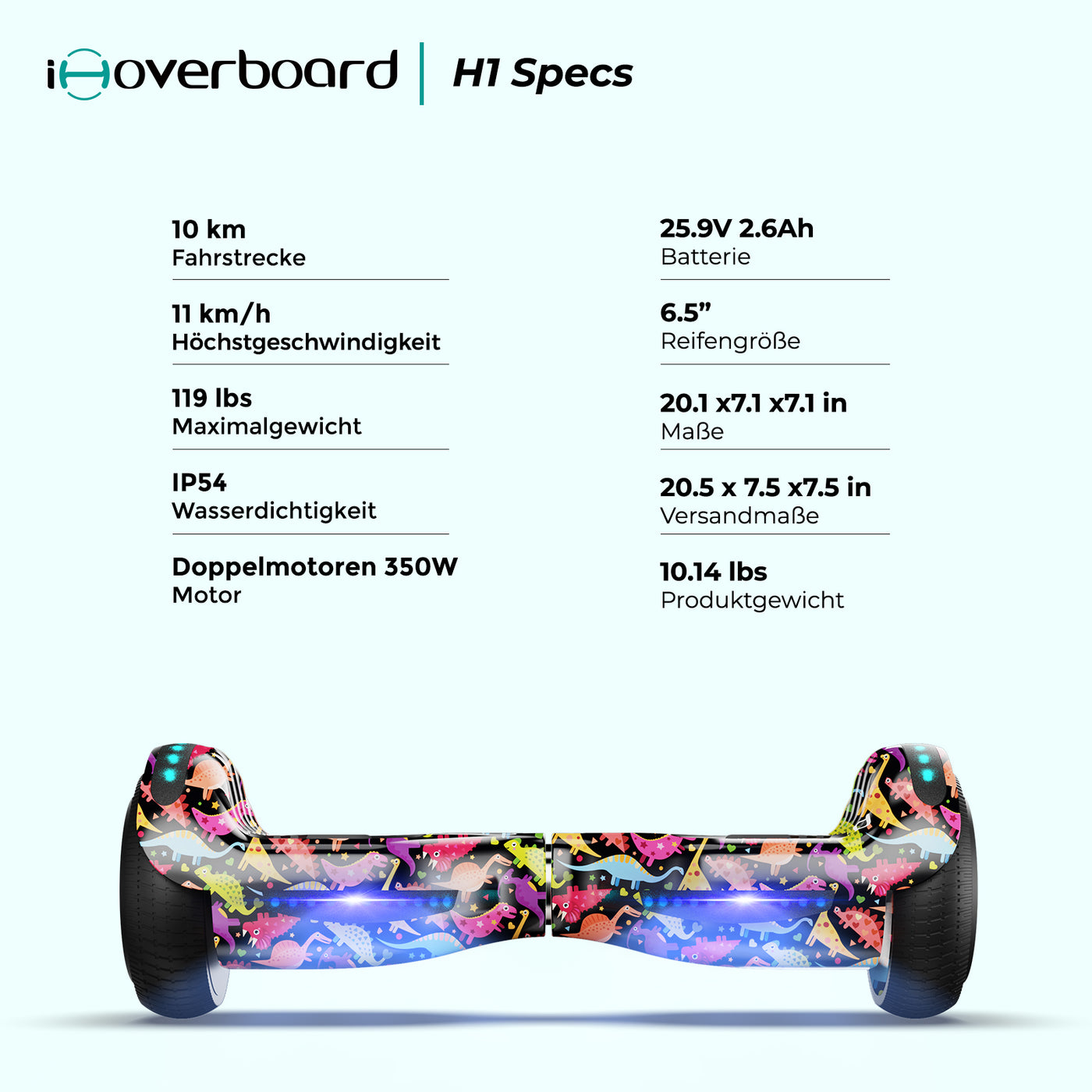 iHoverboard H1 Bluetooth LED Hoverboard 6,5" mit einer Reihe von Farben