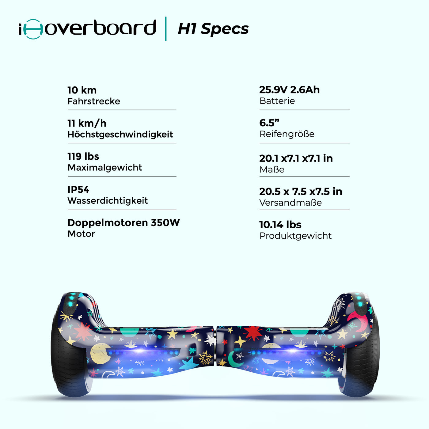 iHoverboard H1 Bluetooth LED Hoverboard 6,5" Mehrere Farboptionen