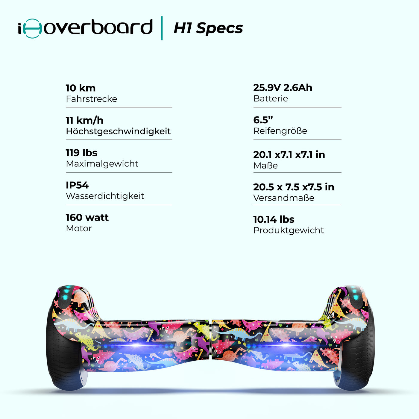 iHoverboard H1 Bluetooth LED Hoverboard 6,5" mit einer Reihe von Farben